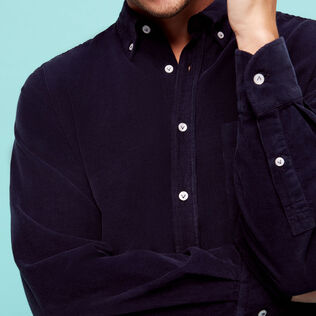 Men Corduroy Shirt Solid Navy details view 2