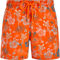 Men Swim Trunks Embroidered Tropical Turtles - Limited Edition Apricot front view