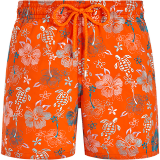 Men Swim Trunks Embroidered Tropical Turtles - Limited Edition Apricot front view