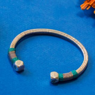 Men silvered Jonc Bracelet - Vilebrequin x Gas Bijoux Veronese green details view 4