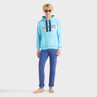 Men Cotton Hoodie Sweatshirt Solid Santorini details view 1