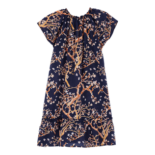 Vestido de gasa de algodón con estampado Sweet Blossom para niña Azul marino vista trasera
