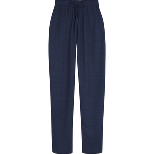 Pantalón unisex de lino de color liso Azul marino vista frontal