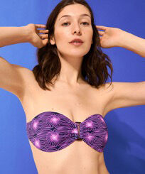 Women Bandeau Bikini Top Bikini Hypno Shell Navy front worn view