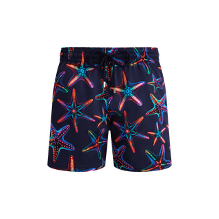 Bañador corto elástico con estampado Disco Stars para hombre Azul marino vista frontal