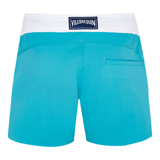 Pantaloncini mare uomo elasticizzati con cintura piatta Color Block Blu curacao vista posteriore