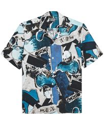 男士 Californian Pool Dogtown 亚麻保龄球衫 - Vilebrequin x Highsnobiety Blue note 正面图