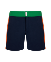 Men Stretch Swim Shorts Flat Belt Color Block Chive front view