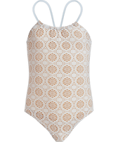 Girls One-piece Swimsuit Broderies Anglaises Off white front view