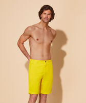 Men Tencel Bermuda Shorts Solid Sun front worn view
