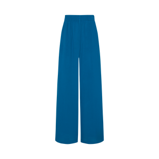 Pantalones de viscosa de pernera ancha para mujer Peacock vista frontal