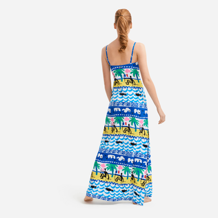 Langes La Mer Bustierkleid für Damen – Vilebrequin x JCC+ – Limitierte Serie Weiss Rückansicht getragen