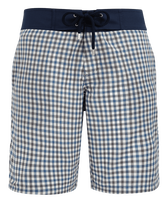 Men Woolen Swim Trunks Carreaux- Vilebrequin x The Woolmark Company Grey/blue front view