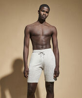Unisex Linen Bermuda Shorts Solid Lihght gray heather men front worn view