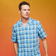 Men Bowling Shirt Checks - Vilebrequin x The Beach Boys Navy front worn view