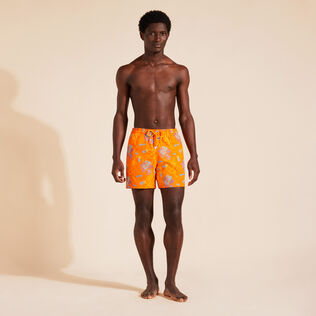 Men Swim Trunks Embroidered Medusa Flowers - Limited Edition Apricot front worn view