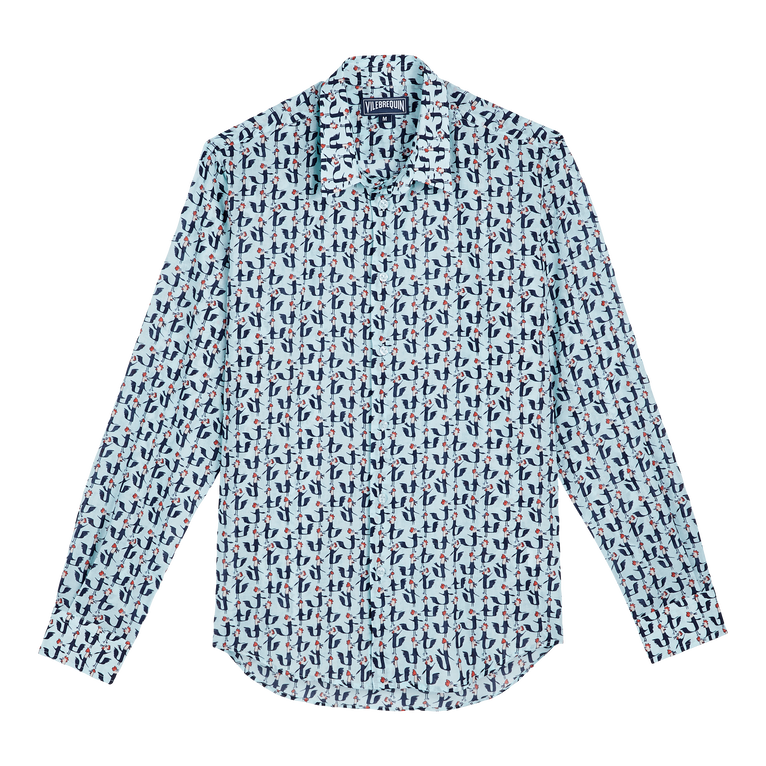 Unisex Cotton Voile Lightweight Shirt Cocorico ! - Caracal - Blue - Size XXXL - Vilebrequin