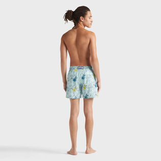 Men Swim Trunks Embroidered Flowers - Limited Edition Blue note back worn view