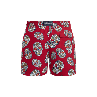 Men Red Swim Trunks Día de Muertos Lipstick back view