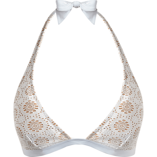 Women Halter Bikini Top Broderies Anglaises Off white front view