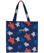 Linen Beach Bag Tortues Multicolores Navy front view