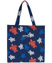 Bolso de playa de lino con estampado Tortues Multicolores unisex Azul marino vista frontal