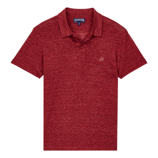 Polo en punto de lino de color liso para hombre Heather burgundy vista frontal
