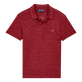 Men Linen Jersey Polo Shirt Solid Heather burgundy front view