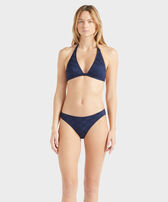 Women Midi Brief Bikini Bottom Turtle Monogram Jacquard Navy front worn view