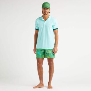 Men Cotton Pique Polo Shirt Solid Lagoon 细节视图1