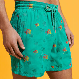 Men Swim Trunks Embroidered Piranhas - Limited Edition Tropezian green details view 1