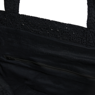 Bolso de playa de algodón unisex con estampado Broderies Anglaises Negro detalles vista 4