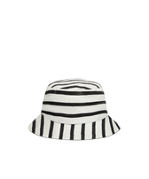 Unisex Linen Bucket Hat Micro Ronde des Tortues Rayée White front view