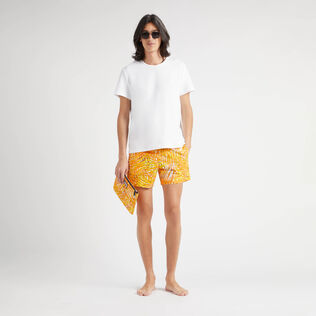 Men Stretch Short Swim Trunks Palm Leaves Mango details view 1