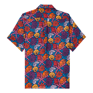 Noumea Sea Shells Bowling-Hemd aus Baumwolle für Herren Marineblau Rückansicht