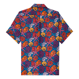 Camisa de bolos de lino con estampado Noumea Sea Shells para hombre Azul marino vista trasera