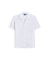 Men Bowling Linen Shirt Solid White 正面图