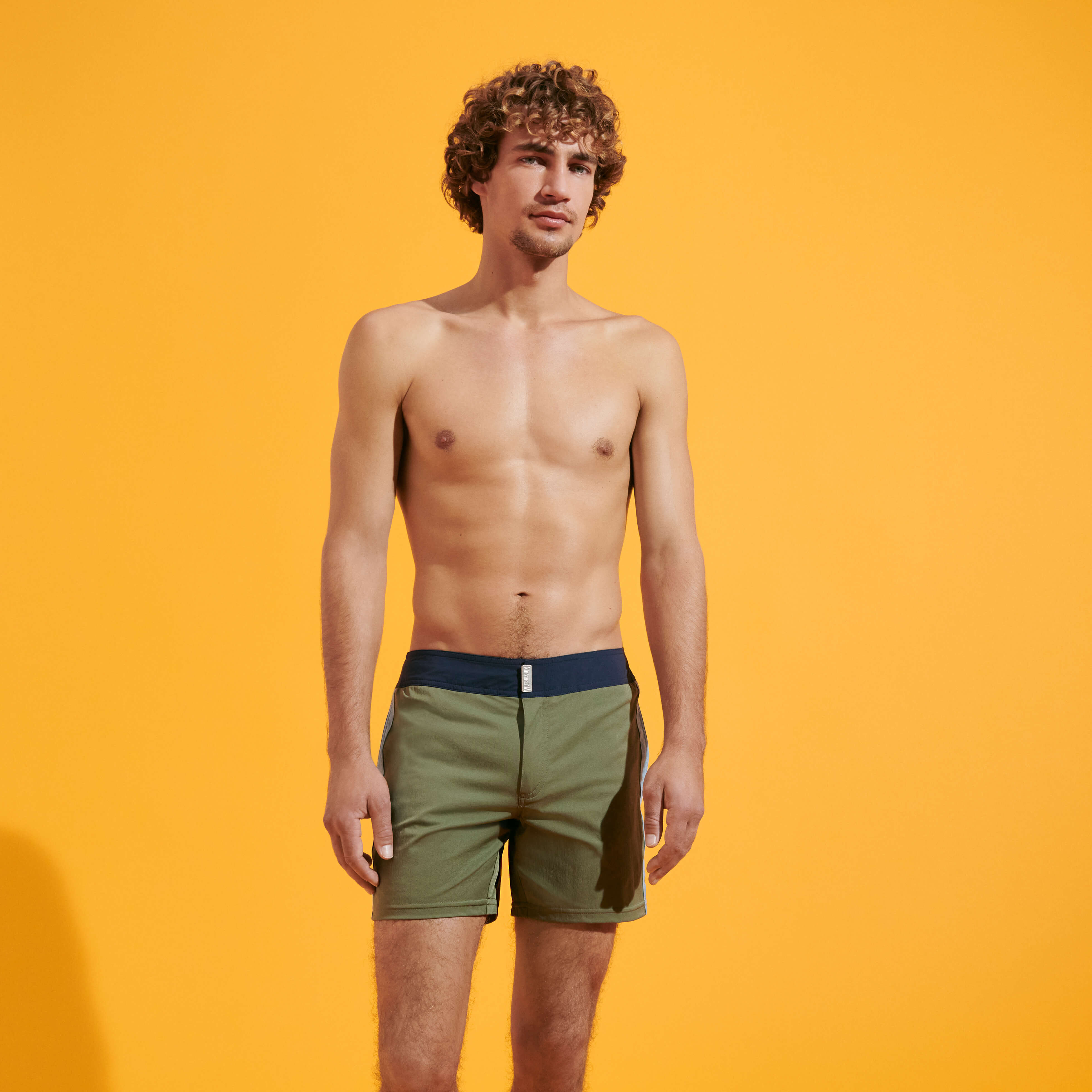 Men Stretch Swim Trunks Flat Belt Color Block