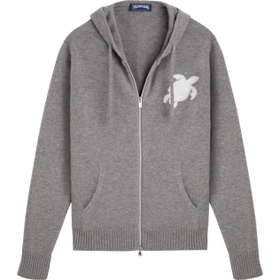 Men Cashmere Wool Full Zip Cardigan Grey front view