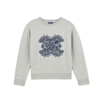 Girls Organic Cotton Sweatshirt Puff Tribal Turtles Print Heather grey front view