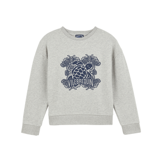 Girls Organic Cotton Sweatshirt Puff Tribal Turtles Print Heather grey front view