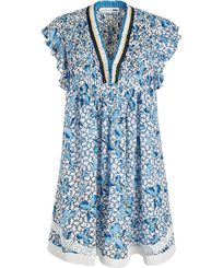 Women Mini Dress Iris Lace- Vilebrequin x Poupette St Barth Azure front view