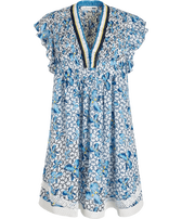 Women Mini Dress Iris Lace- Vilebrequin x Poupette St Barth Azure front view