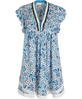 Vestito corto donna Iris Lace - Vilebrequin x Poupette St Barth Azzurro vista frontale