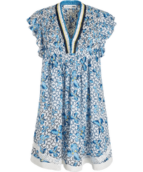 Iris Spitzen-Minikleid für Damen - Vilebrequin x Poupette St Barth Aquamarin blau Vorderansicht