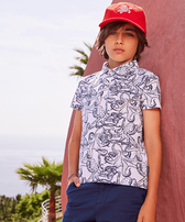 Polo de algodón con estampado Octopussy para niño Blanco vista frontal desgastada