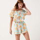 Women Playsuit Iridescent Flowers of Joy- Vilebrequin x Poupette St Barth Terracotta front worn view