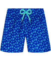 Maillot de bain garçon ultra-léger et pliable Micro Ronde Des Tortues Bleu de mer vue de face