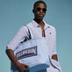 Camicia uomo a righe in seersucker Blu jeans dettagli vista 3