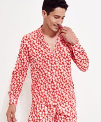 Unisex Cotton Voile Summer Shirt Attrape Coeur Poppy red front worn view